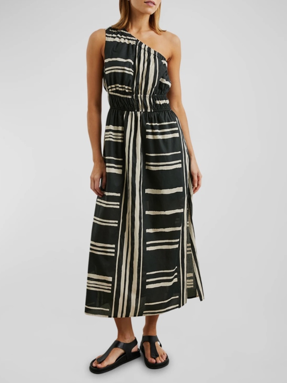 Rails Selani Island Stripe Black and Cream One-Shoulder Dress - XS
